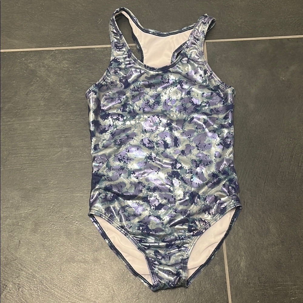 Random Hearts girls One Piece bathing suit - Blue and Purple shimmer size 10